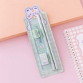 Mint green cartoon stationery set including pencils and ruler with cute bear illustrations - Green Bear
