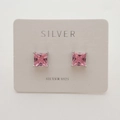 Pink princess cut cubic zirconia stud earrings in S925 sterling silver four-claw setting - 925 Silver / Pink