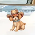 Cute brown teddy dog acrylic pendant wearing a cowboy hat and scarf for car and bag - 27-Cowboy Teddy