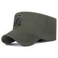 Men's army green flat top military cap with Airborne embroidery and horse patch detail - Adjustable / Army Green