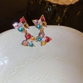 Elegant golden butterfly drop earrings with multi-color zircon stones for women - Multicolor Zircon Butterfly Drop Earrings