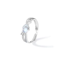 Elegant 925 silver ring featuring a round blue moonstone with micro-inlaid zircon accents - Adjustable Open / Lucky Whale Glowing Ring (Women)