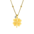 Collana chic in titanio dorato con ciondolo a quadrifoglio e gemma trasparente brillante - Quadrifoglio Dorato (A614)