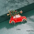 Detail view of a vintage red car Christmas brooch with tree, size 3.4cm x 2.6cm - Red Rhinestone Small Car