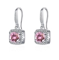 Pink moissanite square earrings in silver finish with pavé set zircon accents - Pink Diamond One Carat Square Bag Earrings Led-122