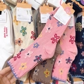 Retro argyle knit socks with 3D floral embroidery and scalloped edges for women - Pink