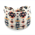 Beige Aztec pattern wide elastic headband with red and blue geometric tribal design - Style 132