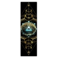 Detailed view of sun and moon wall scroll with golden mystic pyramid pattern on black - Style 30 / 40x150cm