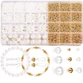 DIY jewelry kit with white faux pearls and gold beads in a 24-grid organizer box - Style 9: 28 Grids Pearls