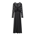 Elegante abito lungo nero a maniche lunghe con dettagli in pizzo e finitura satinata - XS / Nero