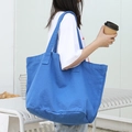 Blue washed canvas tote bag for women with large capacity and minimalist retro design - Blue
