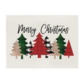 Linen Christmas placemat with Merry Christmas text and colorful patterned holiday trees - Mixed Style Christmas Trees-Beige