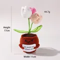 Handmade crochet tulip flower pot decoration with three colorful knitted blossoms - Positive Potted-3 White Tulips