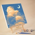 Kit peinture par numéros motif nuage et lune avec pinceaux, peinture et chevalet - 20x20cm Kit avec Cadre / AVN7 Nuages et Lune