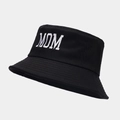 Classic black cotton bucket hat with white MOM embroidery for sun protection - One Size / Black
