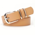 Chic camel faux leather belt for women with modern silver double ring leopard buckle - Khaki