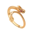 Goldener Drachenring mit Schuppendetails, roten Edelsteinaugen und Blattanhänger - Goldfarben Drache Offener Anhänger-Stil (ZPR1075)