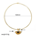 Minimalist gold collar necklace featuring a semi-circular black pendant with ribbed edges - Choker (TN3369-G-BK)