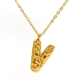 18K gold plated lava textured letter V pendant necklace on a delicate chain - Gold Letter-V
