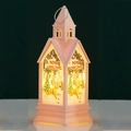 Pink church-shaped Christmas lantern with reindeer print and warm LED glowing light - Pink Reindeer