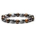 Men's fashion hematite and tiger eye beaded bracelet with irregular semi-moon stones - Curved Hematite + Tiger Eye + 1 Blue Eye