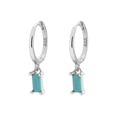 Silver S925 sterling silver hoop earrings featuring rectangular turquoise gemstone drops - Rectangular Pendant Style (Model F) / White Gold