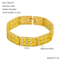 Double-row natural stone bead bracelet in 18K gold plated stainless steel with safety clasp - Gold With Clear and Yellow Stones