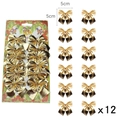 Set of 12 gold flocked Christmas tree bow ornaments with textured metallic finish - Gold Bow-knots 12 Pcs/Pack / Gold