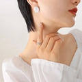 Set de pendientes ovalados con grabado de rosa y anillo de cadena de plata para mujer - Color Acero