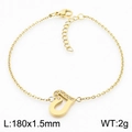 Golden heart bracelet with sparkling crystals and length dimensions on white backdrop - Golden Bracelet (KB168251-KFC)