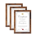 Juego de tres marcos para certificados en madera maciza veteada marrón oscuro para premios - Tamaño A4 / Nogal Retro