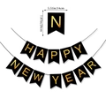Striscione Happy New Year con lettere dorate su bandiere nere per decorazione festa 2024 - Striscione di Capodanno Bronzato