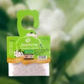 Jasmine scented wardrobe sachet with green hook for closet freshening and deodorizing - Jasmine