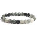 Natural green and white round beaded crystal stone bracelet with smooth polished finish - Green Straw Hat Stone / 4mm
