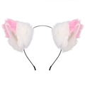 Détail d'un serre-tête oreilles de chat en peluche blanc et rose texture douce - Mélange Blanc Rose (Sans Clochette)