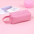 Pink double zipper oxford fabric pencil case with handle and large capacity design - No Pattern / Sakura Pink