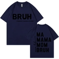 Navy blue cotton T-shirt with double-sided Bruh Mom print on front and back - XS / Navy Blue