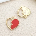 Golden heart-shaped DIY alloy pendants with red enamel and radial sunburst pattern - 1pc Red Peach Heart