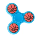 Three-leaf fidget spinner in sky blue featuring orange basketball patterns on the tips - Classic Light Blue Basketball Pattern