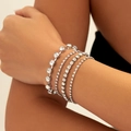 Silver multi-layer bracelet set with large rhinestones and tennis chains on wrist - Silver Tennis Rhinestone Chain Style (3896)