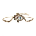 Golden Hamsa Hand Evil Eye bracelet with colorful zircons on a clean white background - Gold Beads Box Chain Hamsa Hand