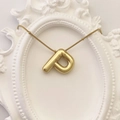 Golden 3D balloon initial letter D pendant necklace with stylish bead chain for women - Gold Letter P