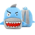 Sky blue plush shark backpack for toddlers featuring adjustable grey straps - Shark