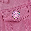 Detail of Horror Movie Lover enamel pin on pink denim jacket with witch movie theme - Raised By 90s Witch Movies (XZ8915)