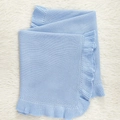 Light blue knit baby blanket with ruffle trim and soft textured cotton pattern - Sky Blue
