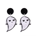 Cartoon ghost acrylic drop earrings in black and white finish for Halloween style - Ghost Earrings