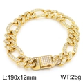 Gouden hiphop-schakelarmband met strass steentjes en een lengtemaat van 190 mm - Gouden Stijl (190x12mm)(KB170708-MZOZ)