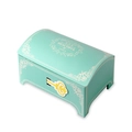 Deep teal jewelry storage box with golden key insert and white floral pattern - Blue Treasure Chest / 11.3*7.8*6cm