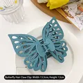 Elegant large blue double-layered butterfly hair claw clip with a matte finish 13.5cm - Blue