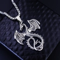 Vintage punk flying dragon pendant necklace in silver stainless steel for men - Flame Dragon